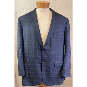 Belvest Men Blue Plaid Blazer Size 48 Made in Italy